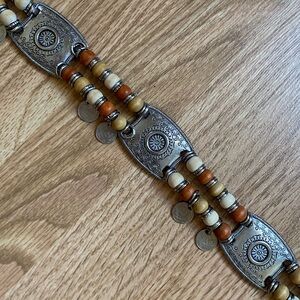 Boho Concho Style Belt Wood Bead Coin Charm Adjustable 18–40”